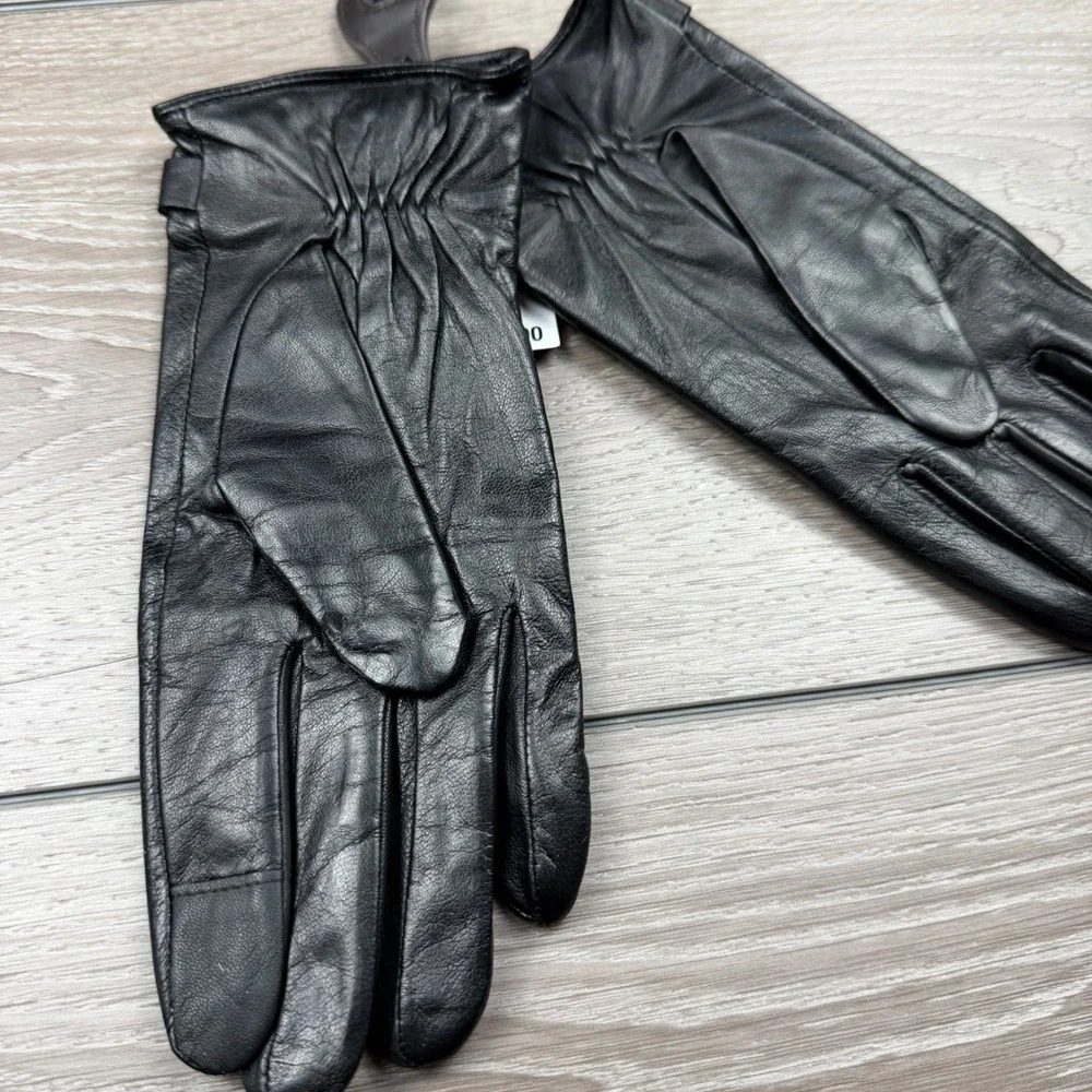 Michael Kors Womens Tech Gloves Leather MK Logo Black Large